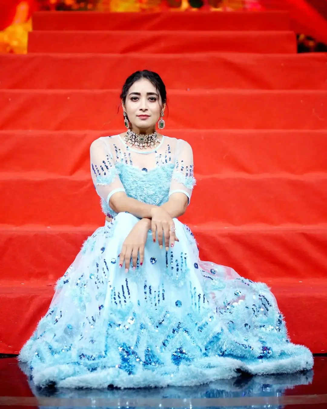 ETV Actress Bhanu Sri Stills in Beautiful Blue Lehenga Choli